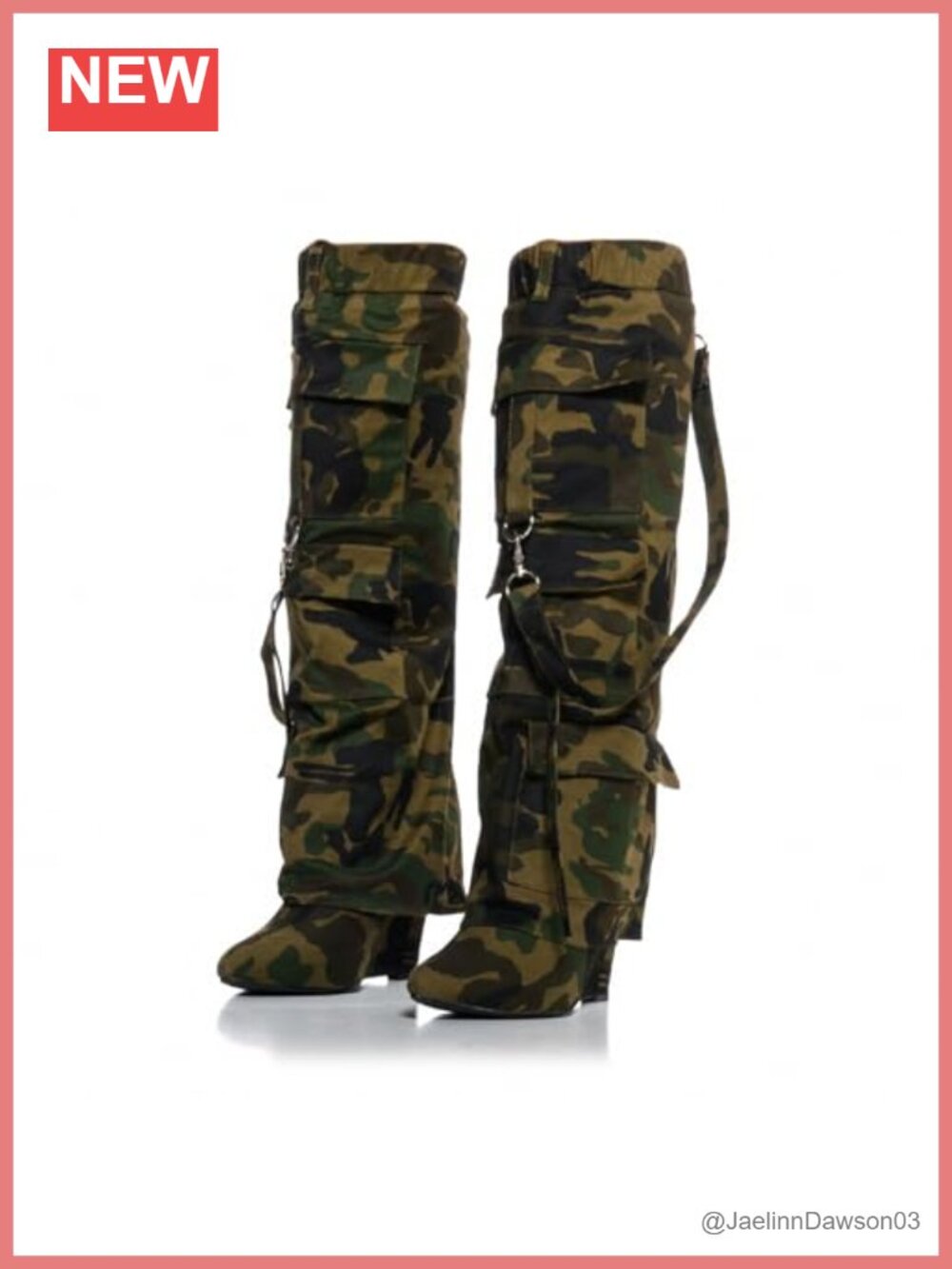 Camo Knee High Boots Slouch Heels Stiletto Pointed Toe Pull On